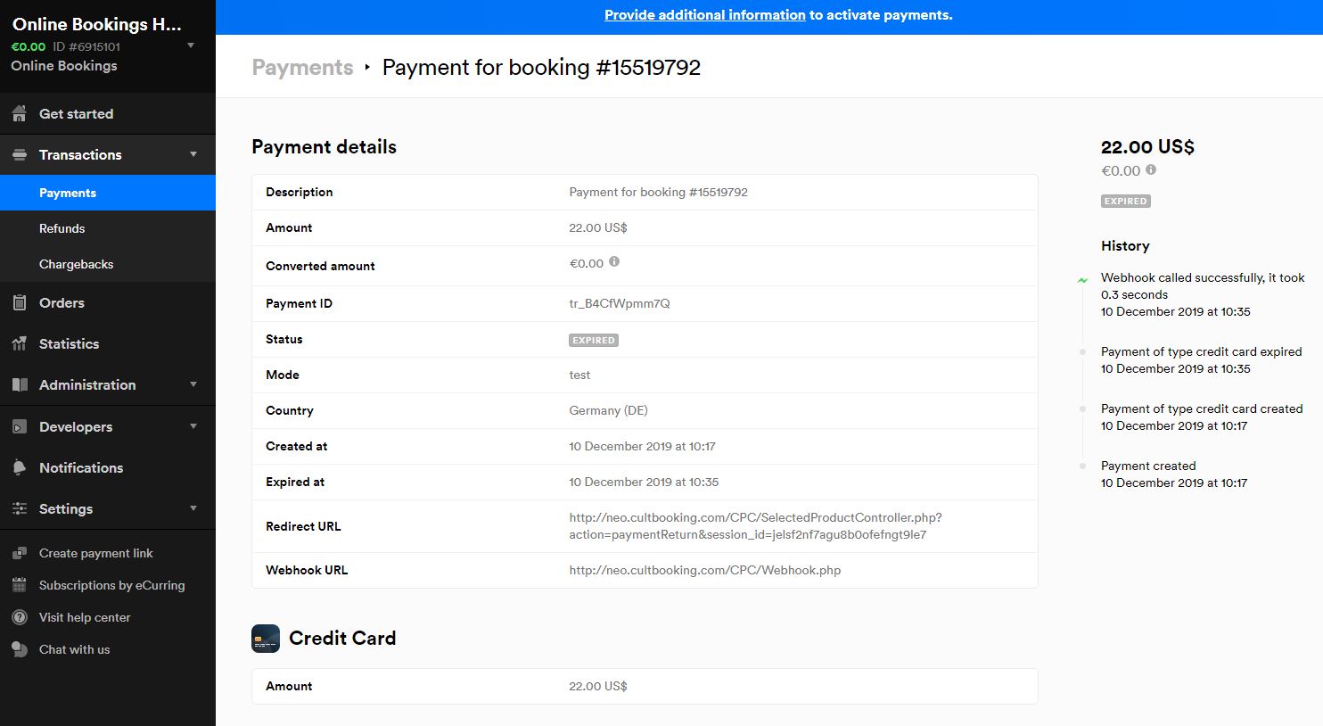 extra details payment mollie cultbooking transactions
