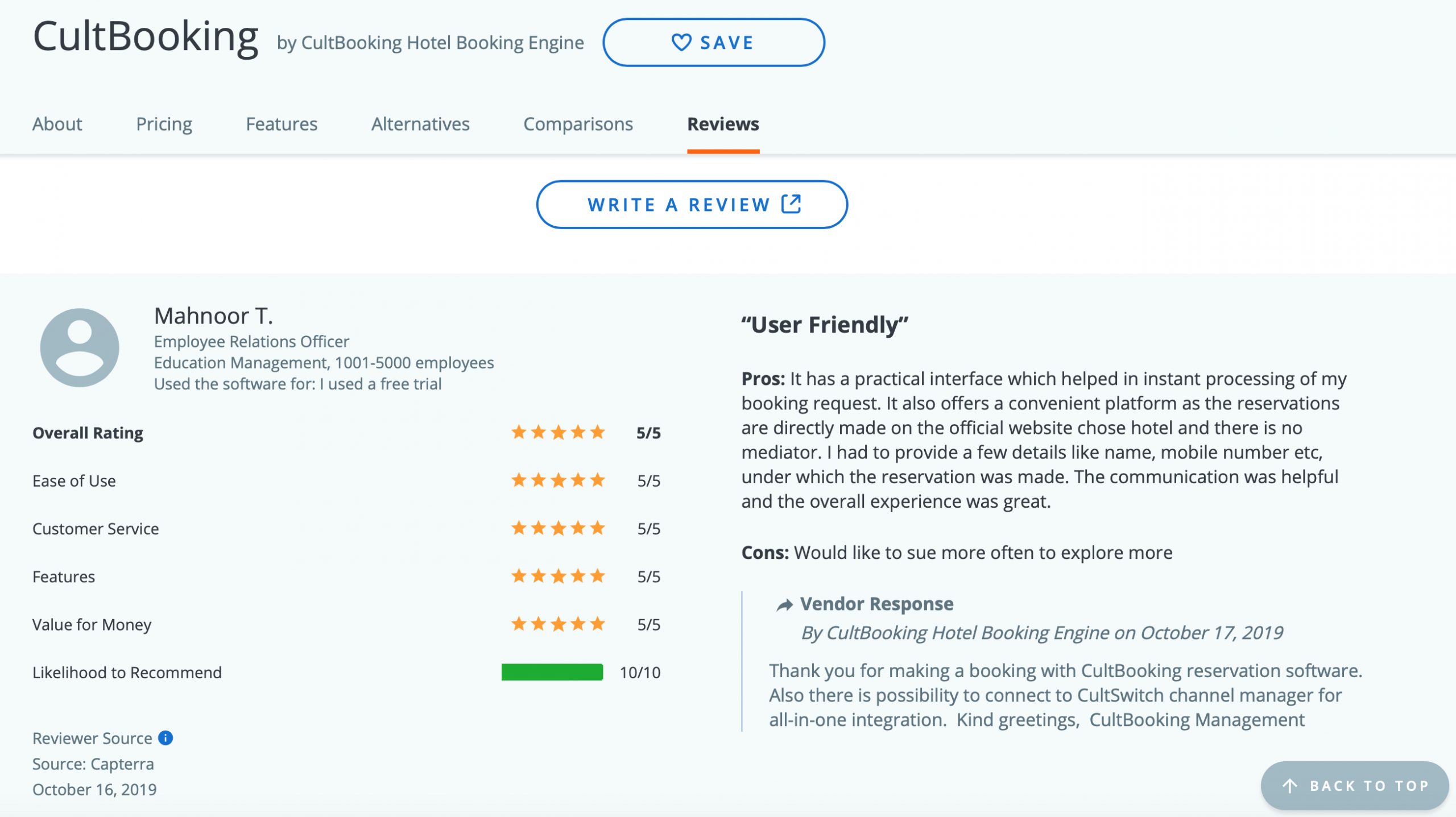 capterra cultbooking reviews feedback