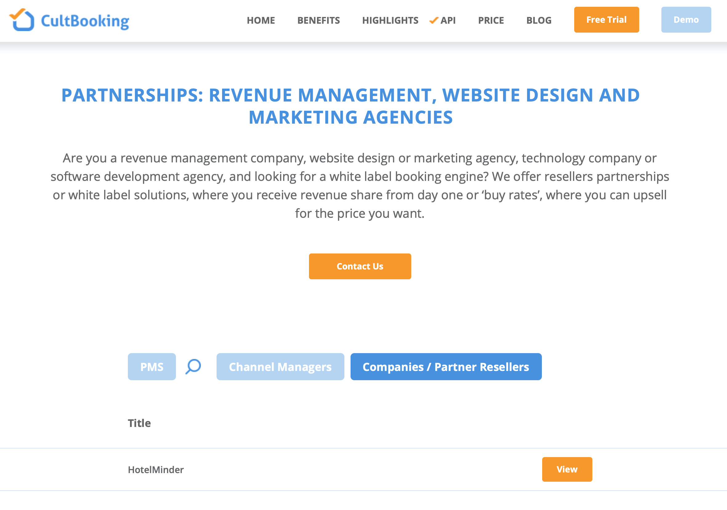 hotelminder on cultbooking website marketing agency partnership - partner