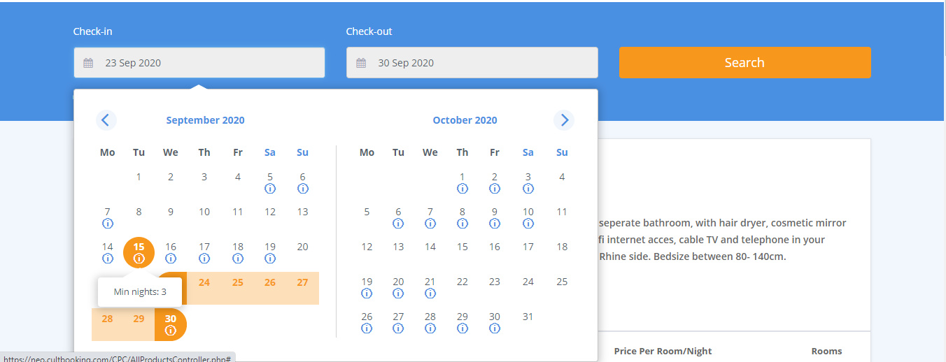 cultbooking smart calendar - price - min stay - book now