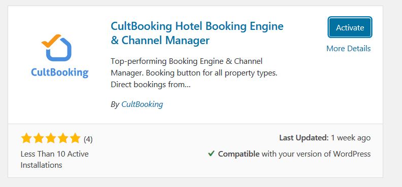 activate cultbookinng - wordpress