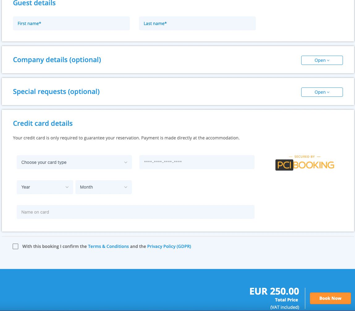 pcibooking - credit card - cult booking